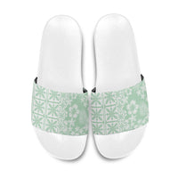 Pastel Green Kahili Quilt Hawaii Slide Sandals Tropical Flower Seamless Half Style LT14 Green - Polynesian Pride