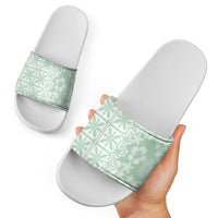 Pastel Green Kahili Quilt Hawaii Slide Sandals Tropical Flower Seamless Half Style LT14 - Polynesian Pride