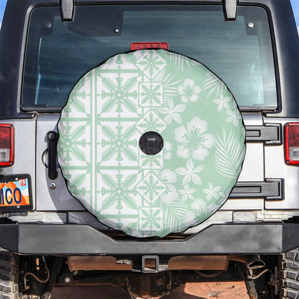 Pastel Green Kahili Quilt Hawaii Spare Tire Cover Tropical Flower Seamless Half Style LT14 Green - Polynesian Pride