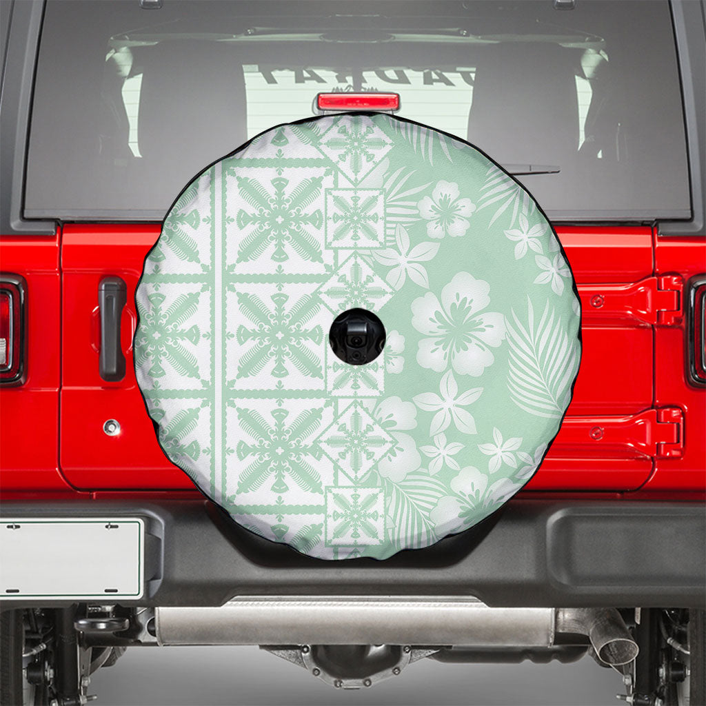 Pastel Green Kahili Quilt Hawaii Spare Tire Cover Tropical Flower Seamless Half Style LT14 - Polynesian Pride