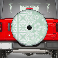 Pastel Green Kahili Quilt Hawaii Spare Tire Cover Tropical Flower Seamless Half Style LT14 - Polynesian Pride
