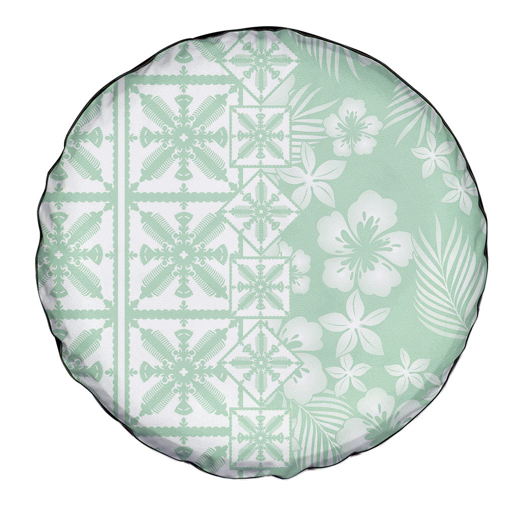 Pastel Green Kahili Quilt Hawaii Spare Tire Cover Tropical Flower Seamless Half Style LT14 - Polynesian Pride