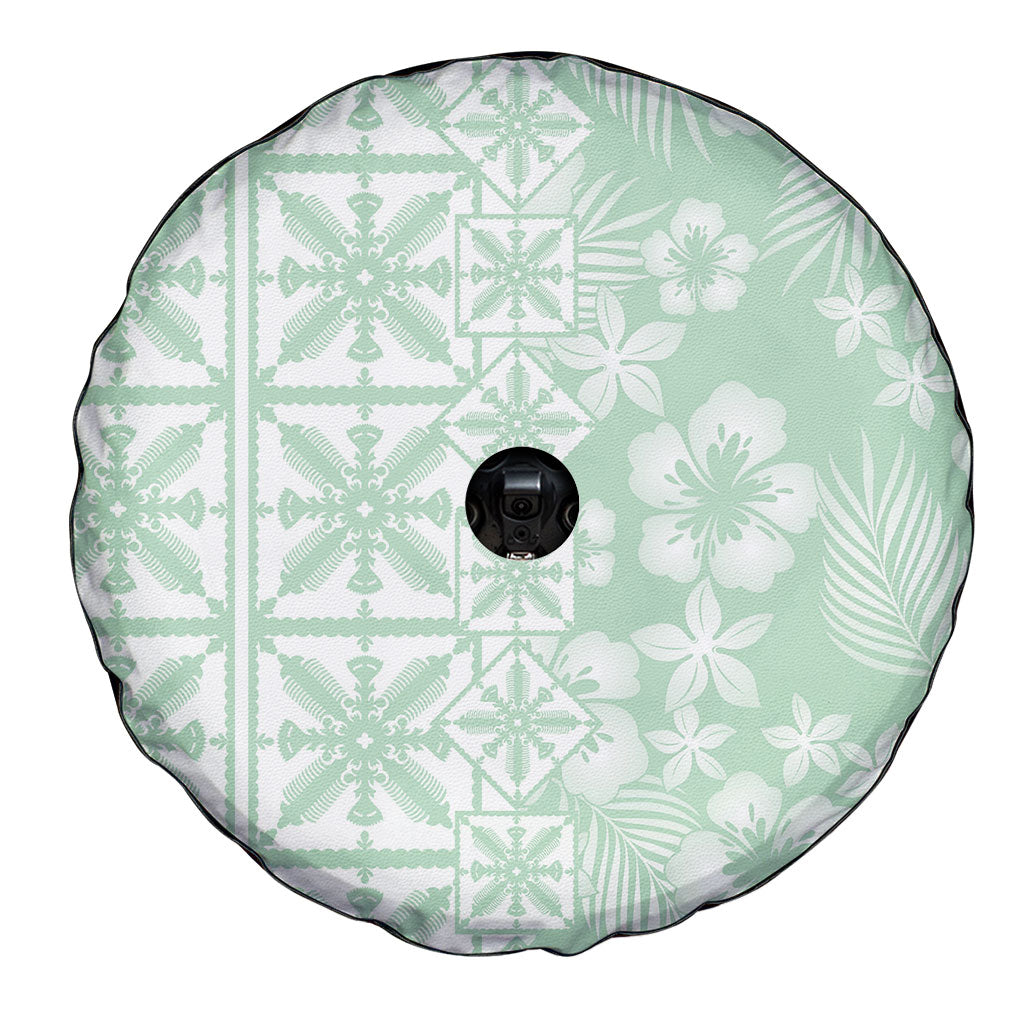 Pastel Green Kahili Quilt Hawaii Spare Tire Cover Tropical Flower Seamless Half Style LT14 - Polynesian Pride
