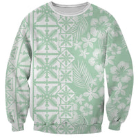 Pastel Green Kahili Quilt Hawaii Sweatshirt Tropical Flower Seamless Half Style LT14 Unisex Green - Polynesian Pride