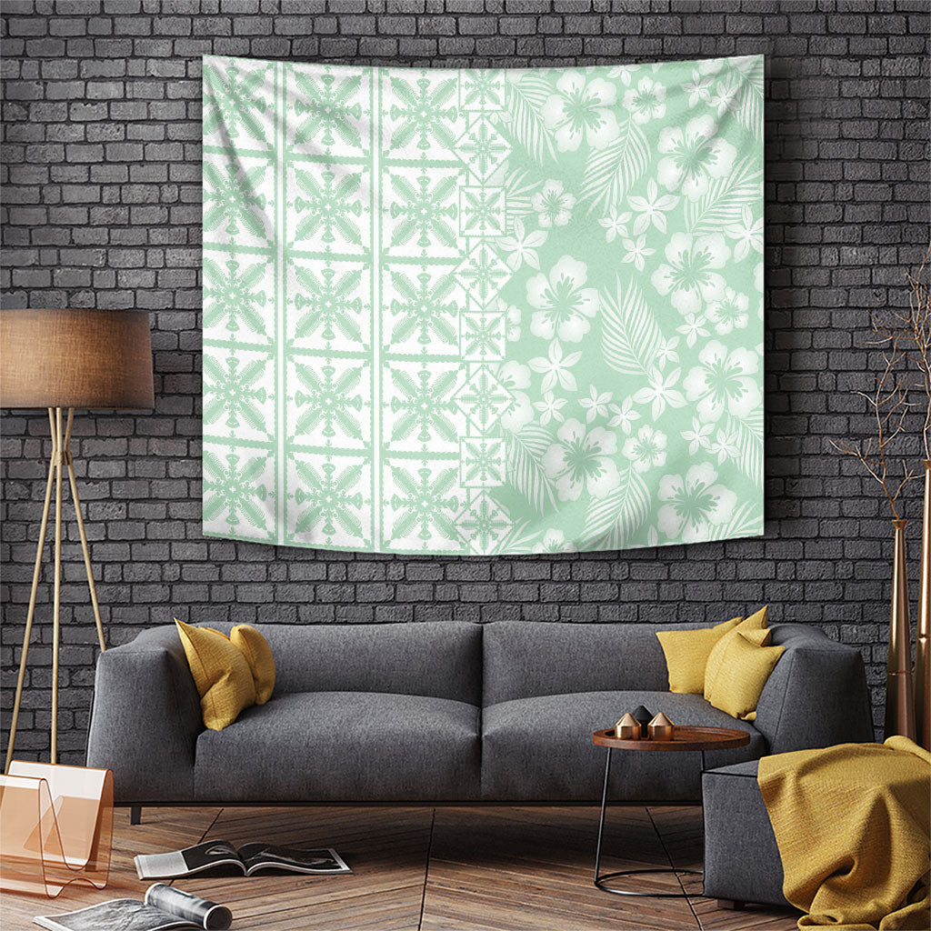 Pastel Green Kahili Quilt Hawaii Tapestry Tropical Flower Seamless Half Style LT14 Green - Polynesian Pride