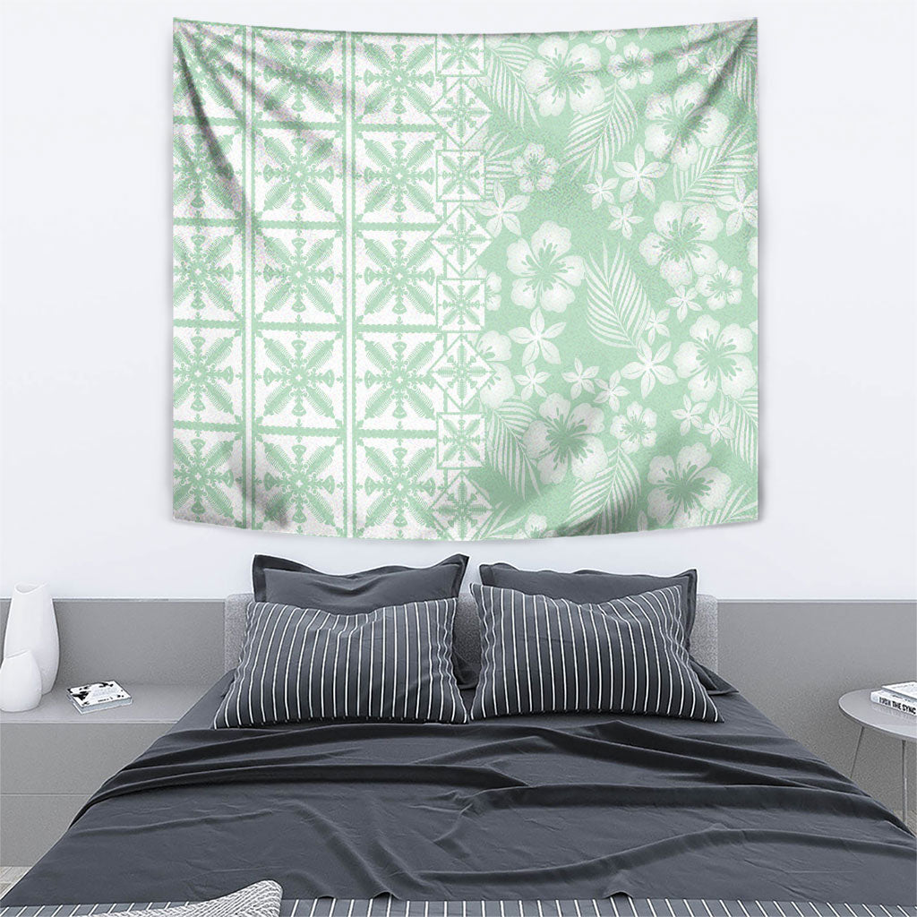 Pastel Green Kahili Quilt Hawaii Tapestry Tropical Flower Seamless Half Style LT14 - Polynesian Pride