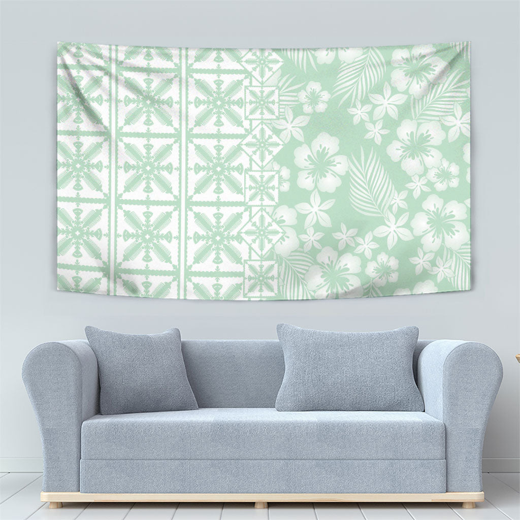 Pastel Green Kahili Quilt Hawaii Tapestry Tropical Flower Seamless Half Style LT14 - Polynesian Pride