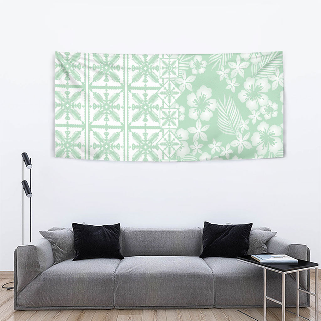 Pastel Green Kahili Quilt Hawaii Tapestry Tropical Flower Seamless Half Style LT14 - Polynesian Pride