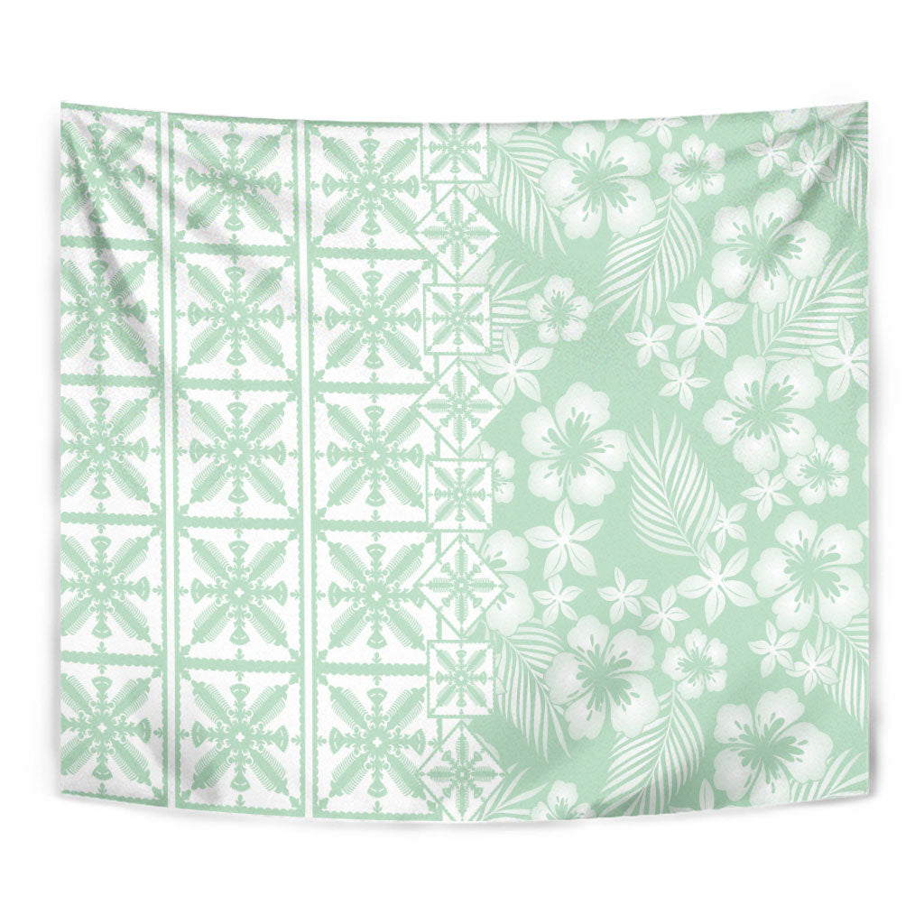 Pastel Green Kahili Quilt Hawaii Tapestry Tropical Flower Seamless Half Style LT14 - Polynesian Pride