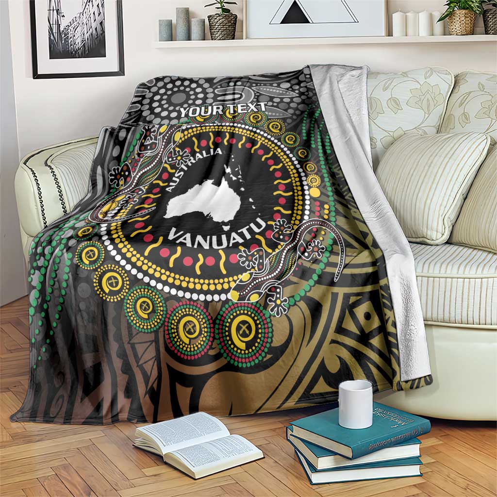 Personalised Australia And Vanuatu Blanket Aboriginal Lizard Polynesia Ni-Van Pig Tusk LT14 Black - Polynesian Pride