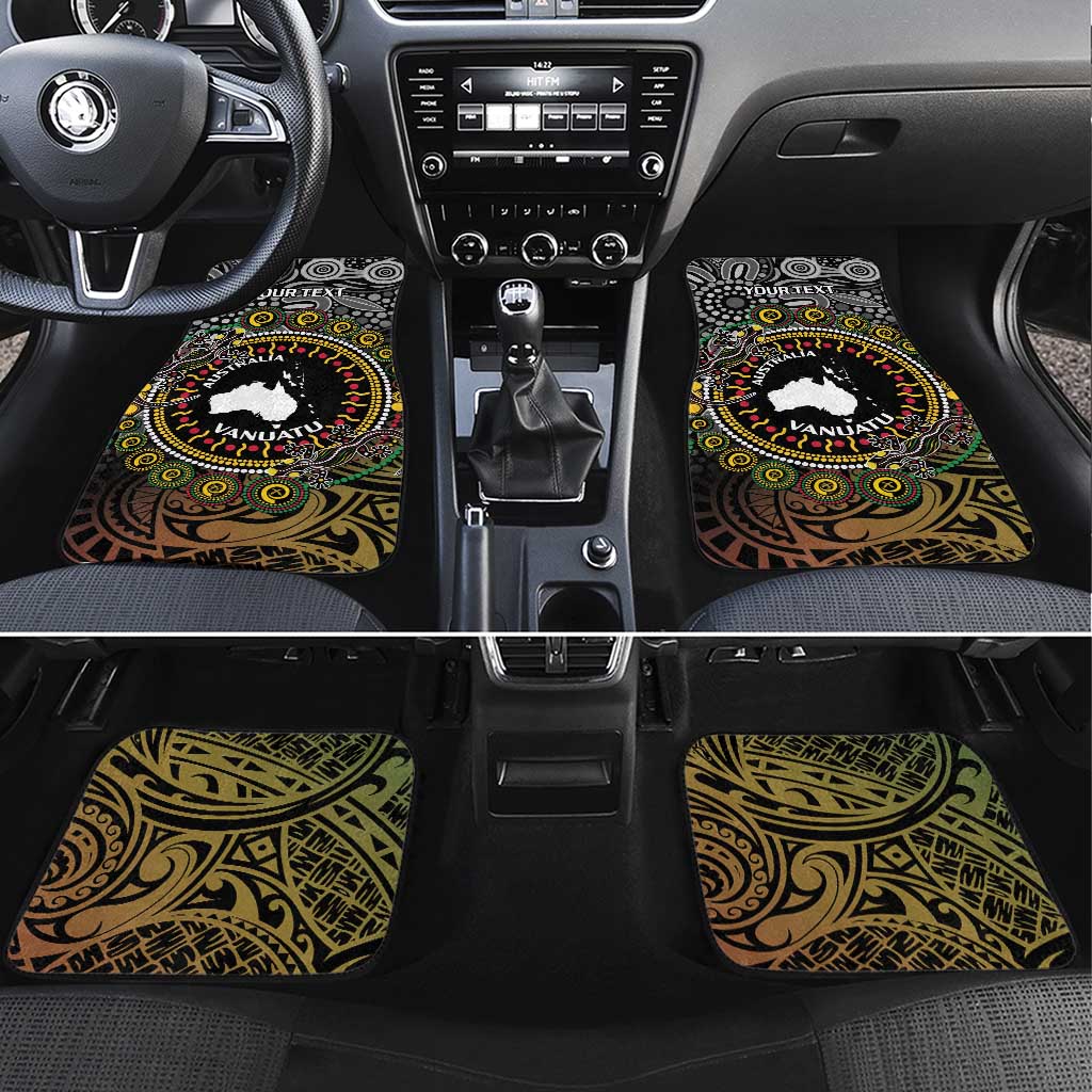 Personalised Australia And Vanuatu Car Mats Aboriginal Lizard Polynesia Ni-Van Pig Tusk LT14 Set 4pcs Black - Polynesian Pride