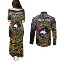 Personalised Australia And Vanuatu Couples Matching Puletasi and Long Sleeve Button Shirt Aboriginal Lizard Polynesia Ni-Van Pig Tusk LT14 - Polynesian Pride