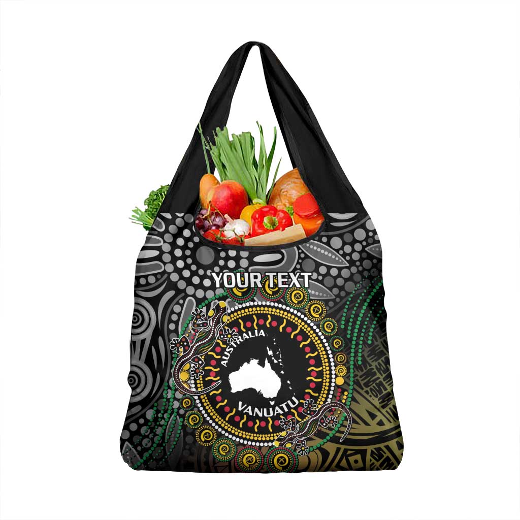 Personalised Australia And Vanuatu Grocery Bag Aboriginal Lizard Polynesia Ni-Van Pig Tusk LT14 1-pack One Size Black - Polynesian Pride