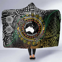 Personalised Australia And Vanuatu Hooded Blanket Aboriginal Lizard Polynesia Ni-Van Pig Tusk LT14 One Size Black - Polynesian Pride