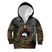 Personalised Australia And Vanuatu Kid Hoodie Aboriginal Lizard Polynesia Ni-Van Pig Tusk LT14 Zip Hoodie Black - Polynesian Pride