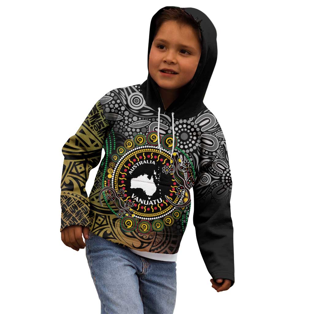 Personalised Australia And Vanuatu Kid Hoodie Aboriginal Lizard Polynesia Ni-Van Pig Tusk LT14 - Polynesian Pride