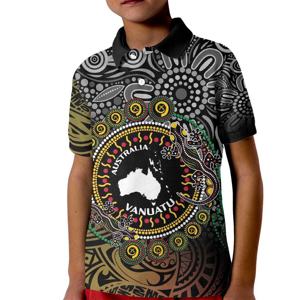 Personalised Australia And Vanuatu Kid Polo Shirt Aboriginal Lizard Polynesia Ni-Van Pig Tusk LT14 Kid Black - Polynesian Pride