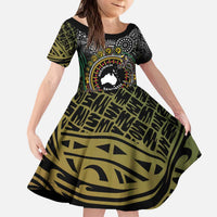 Personalised Australia And Vanuatu Kid Short Sleeve Dress Aboriginal Lizard Polynesia Ni-Van Pig Tusk LT14 KID Black - Polynesian Pride