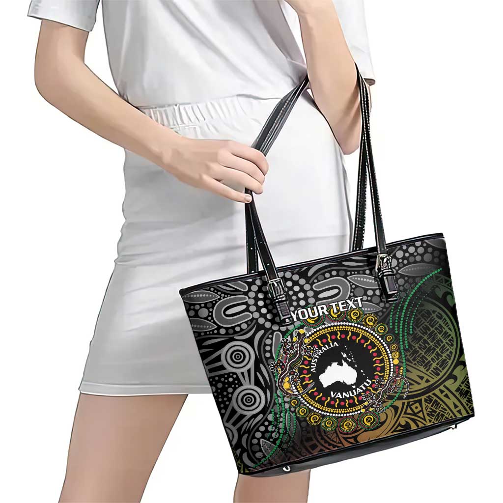 Personalised Australia And Vanuatu Leather Tote Bag Aboriginal Lizard Polynesia Ni-Van Pig Tusk LT14 - Polynesian Pride