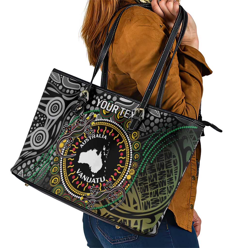 Personalised Australia And Vanuatu Leather Tote Bag Aboriginal Lizard Polynesia Ni-Van Pig Tusk LT14 - Polynesian Pride