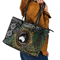 Personalised Australia And Vanuatu Leather Tote Bag Aboriginal Lizard Polynesia Ni-Van Pig Tusk LT14 - Polynesian Pride