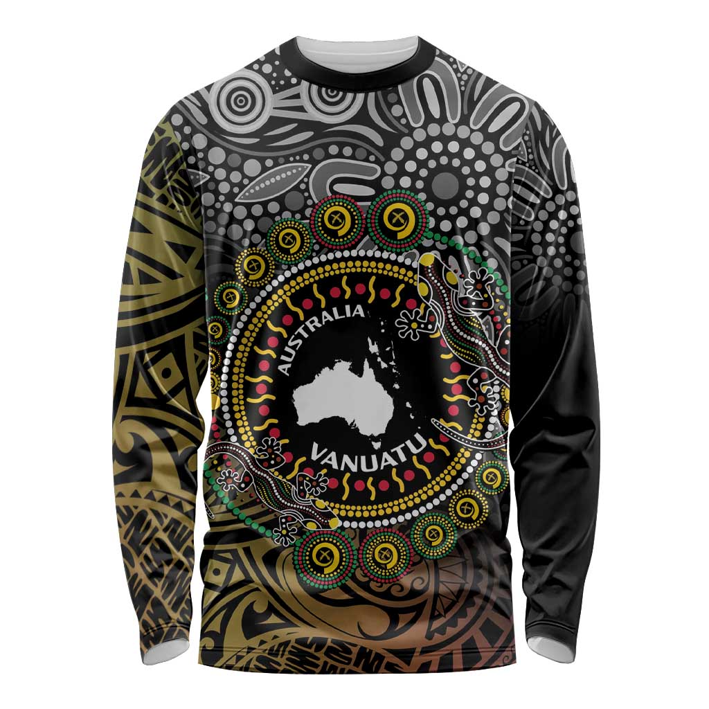 Personalised Australia And Vanuatu Long Sleeve Shirt Aboriginal Lizard Polynesia Ni-Van Pig Tusk LT14 Unisex Black - Polynesian Pride