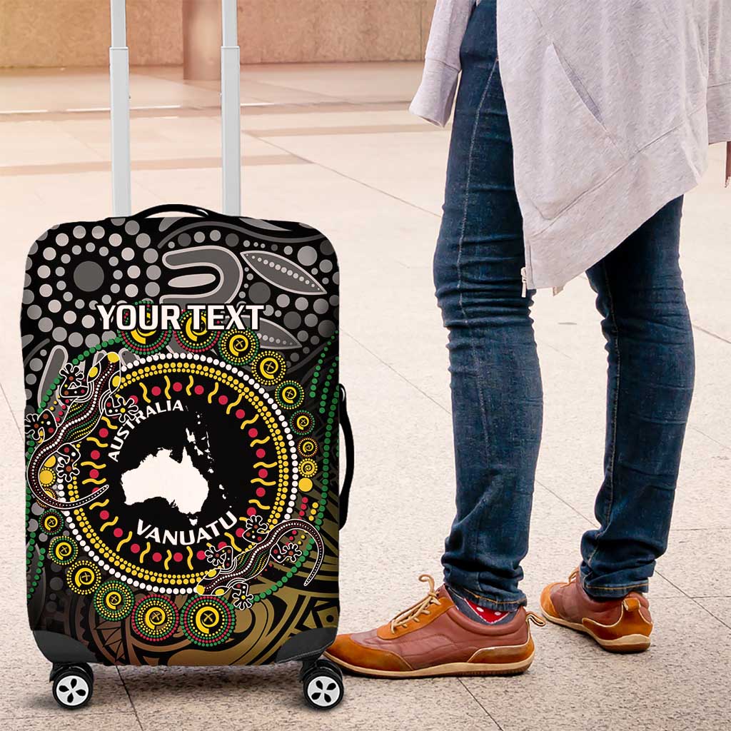 Personalised Australia And Vanuatu Luggage Cover Aboriginal Lizard Polynesia Ni-Van Pig Tusk LT14 Black - Polynesian Pride