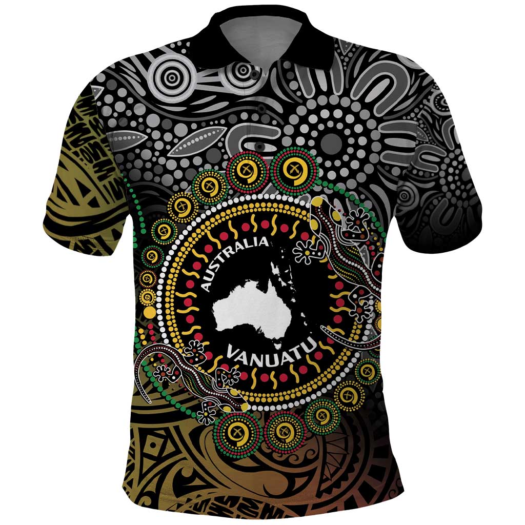 Personalised Australia And Vanuatu Polo Shirt Aboriginal Lizard Polynesia Ni-Van Pig Tusk LT14 Black - Polynesian Pride