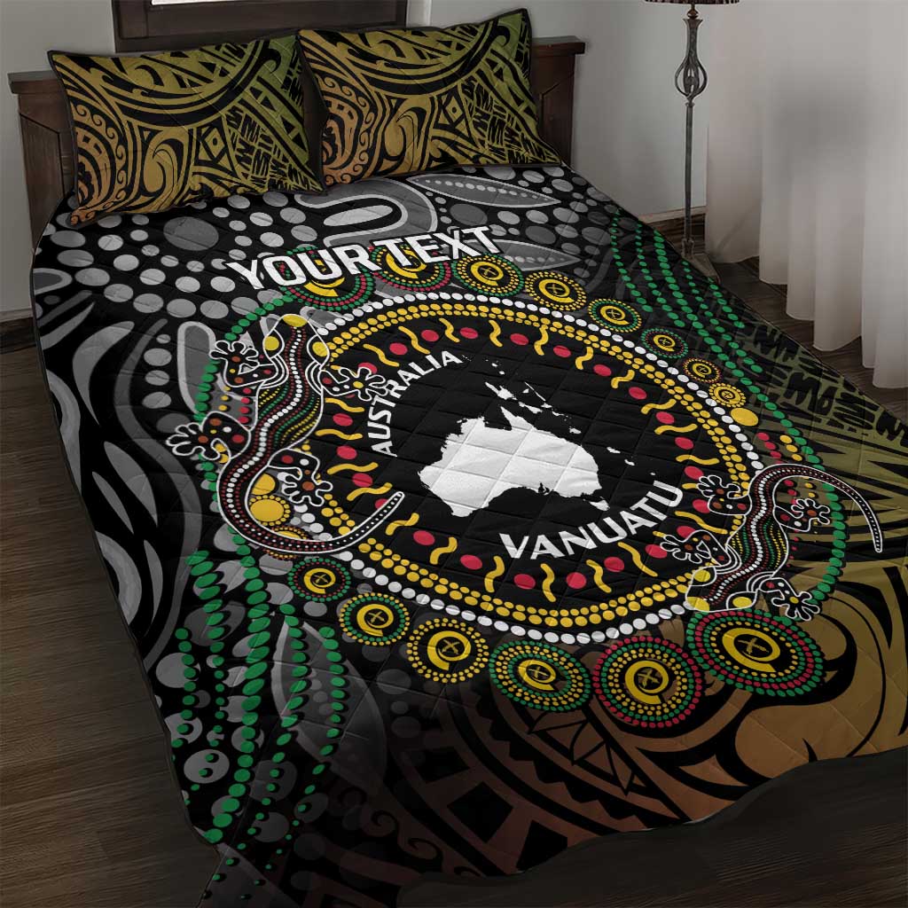Personalised Australia And Vanuatu Quilt Bed Set Aboriginal Lizard Polynesia Ni-Van Pig Tusk LT14 Black - Polynesian Pride
