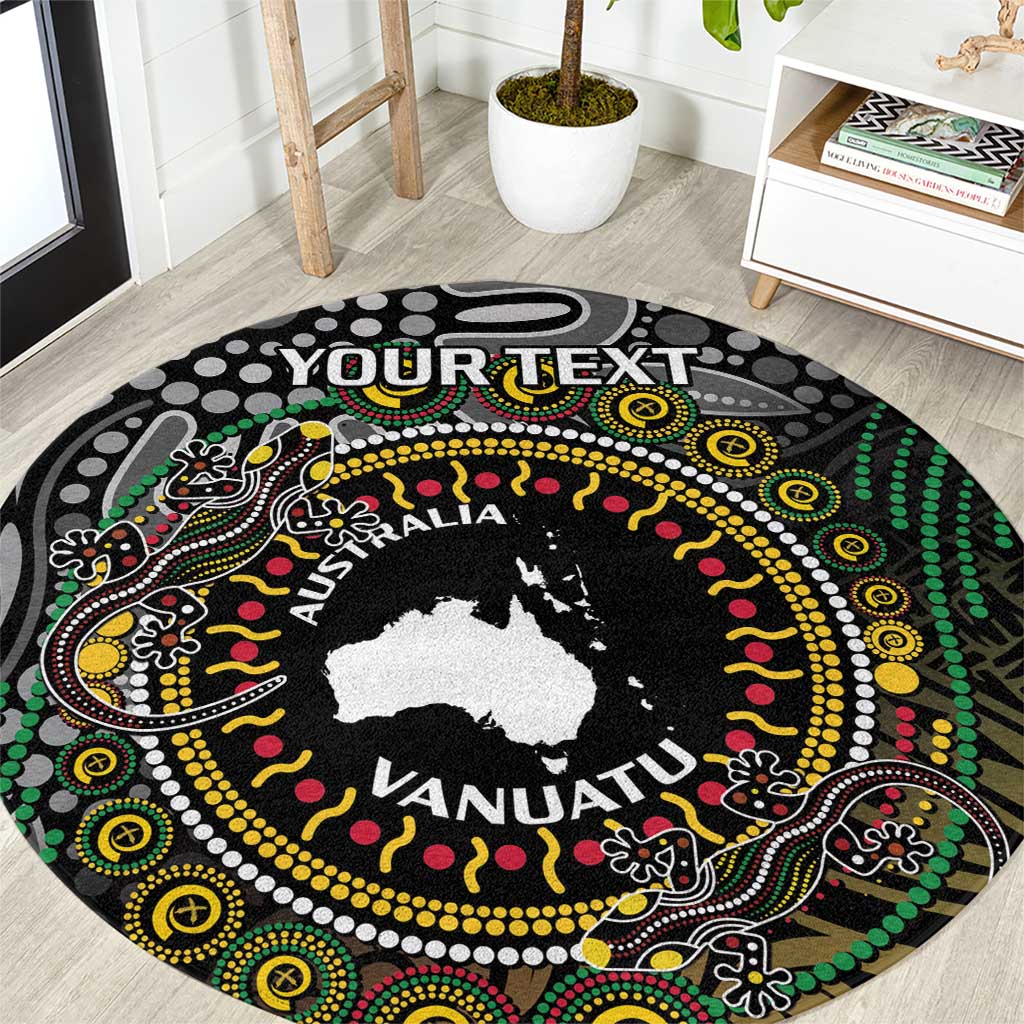 Personalised Australia And Vanuatu Round Carpet Aboriginal Lizard Polynesia Ni-Van Pig Tusk LT14 Black - Polynesian Pride