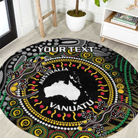 Personalised Australia And Vanuatu Round Carpet Aboriginal Lizard Polynesia Ni-Van Pig Tusk LT14 Black - Polynesian Pride