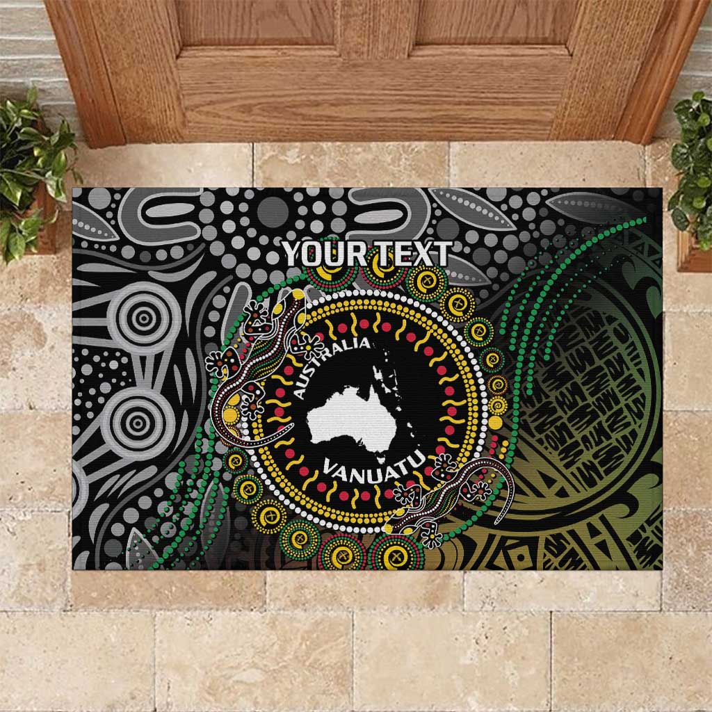 Personalised Australia And Vanuatu Rubber Doormat Aboriginal Lizard Polynesia Ni-Van Pig Tusk LT14 Black - Polynesian Pride