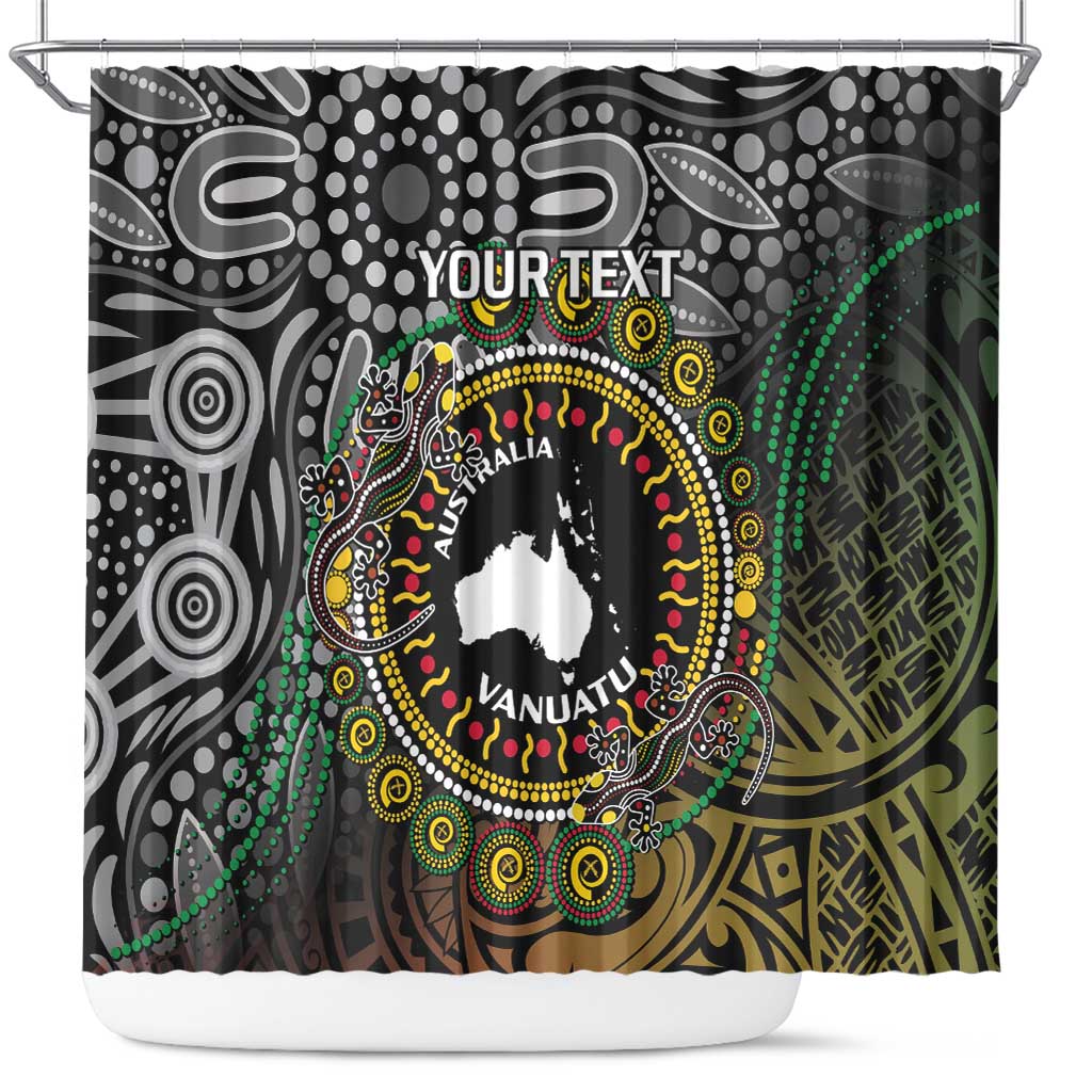 Personalised Australia And Vanuatu Shower Curtain Aboriginal Lizard Polynesia Ni-Van Pig Tusk LT14 Black - Polynesian Pride