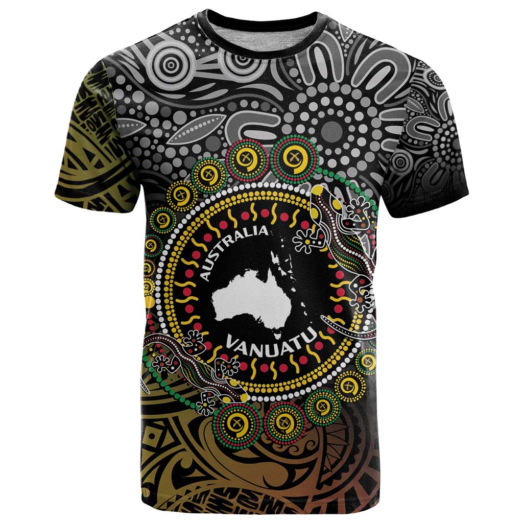 Personalised Australia And Vanuatu T Shirt Aboriginal Lizard Polynesia Ni-Van Pig Tusk LT14 Black - Polynesian Pride
