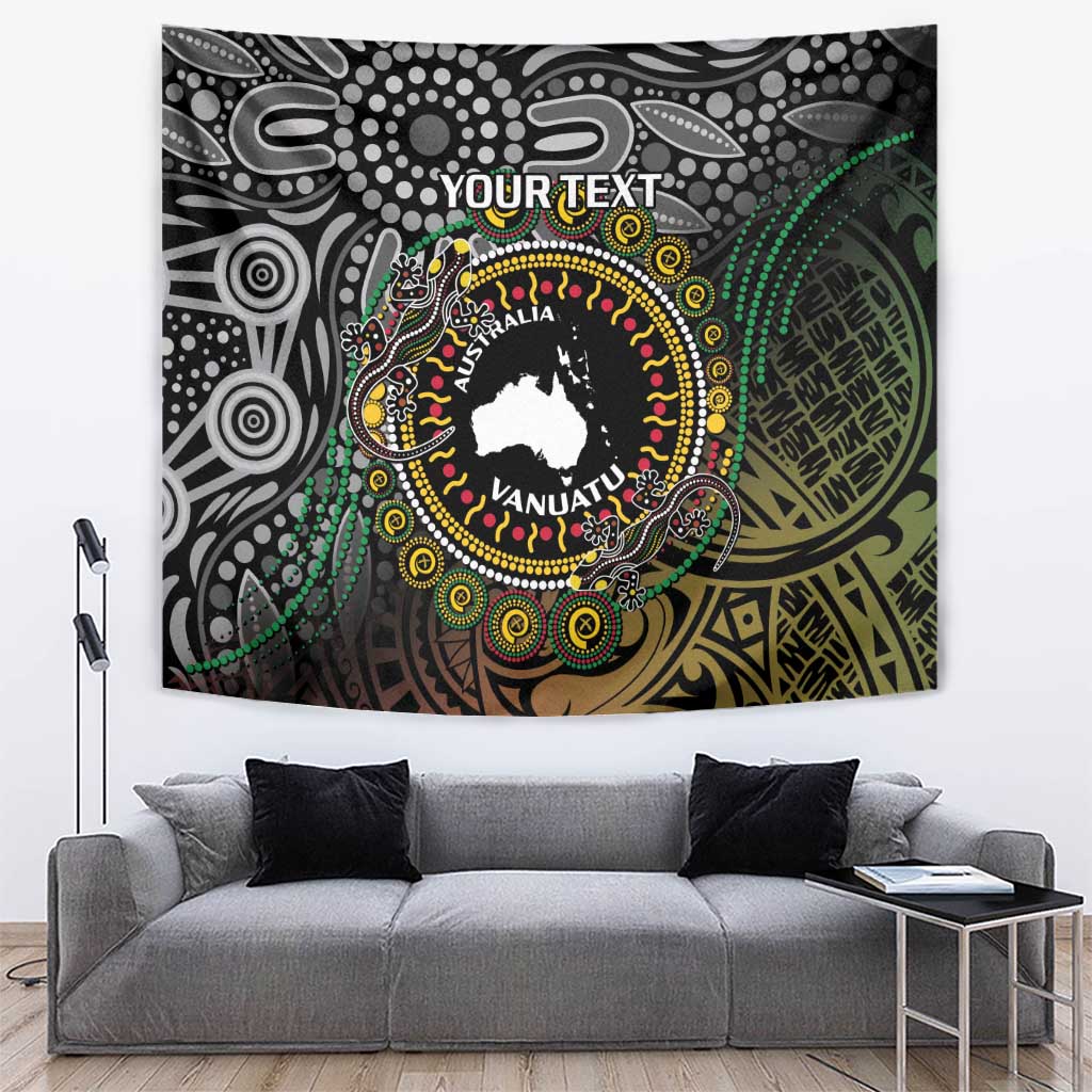 Personalised Australia And Vanuatu Tapestry Aboriginal Lizard Polynesia Ni-Van Pig Tusk LT14 Black - Polynesian Pride