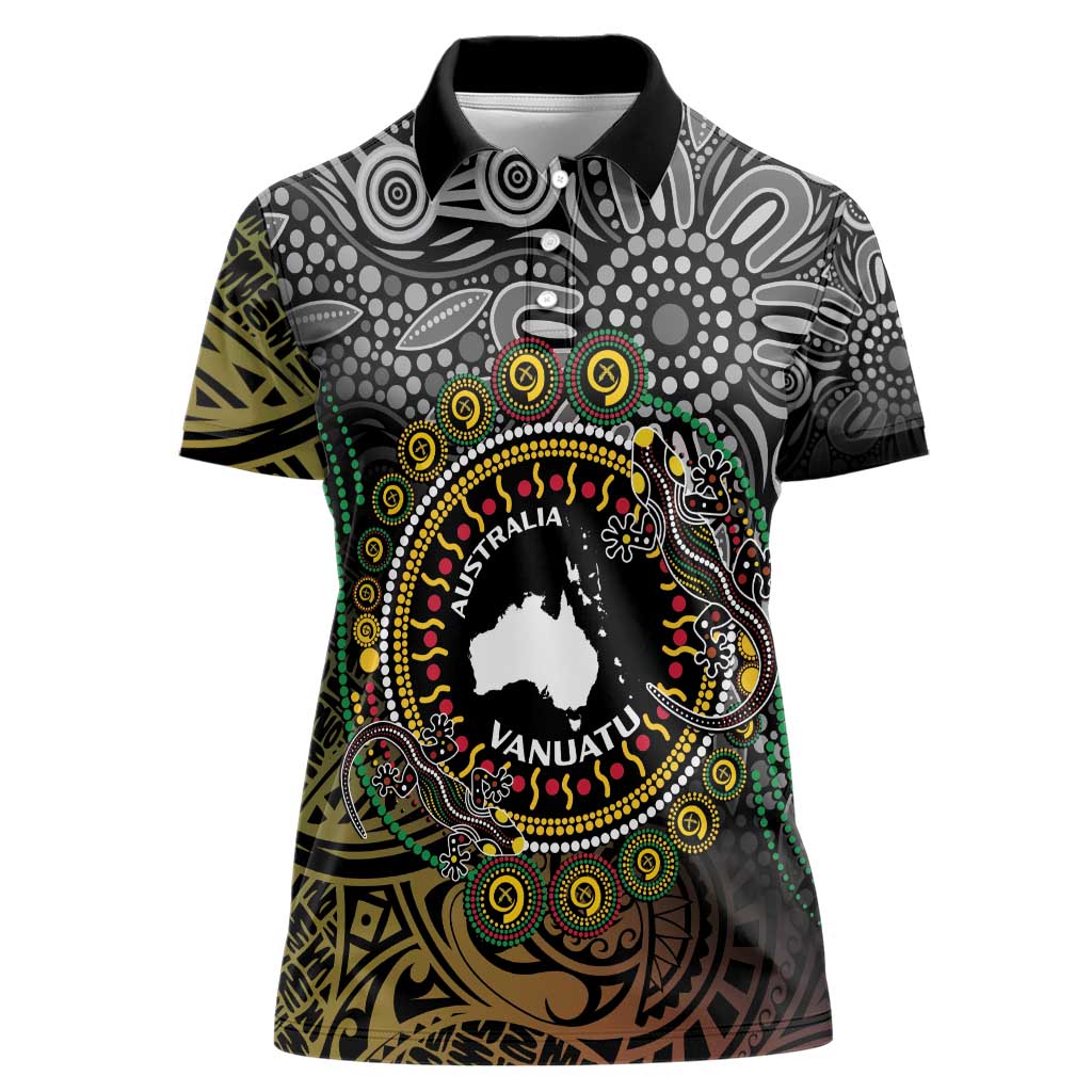 Personalised Australia And Vanuatu Women Polo Shirt Aboriginal Lizard Polynesia Ni-Van Pig Tusk LT14 Female Black - Polynesian Pride
