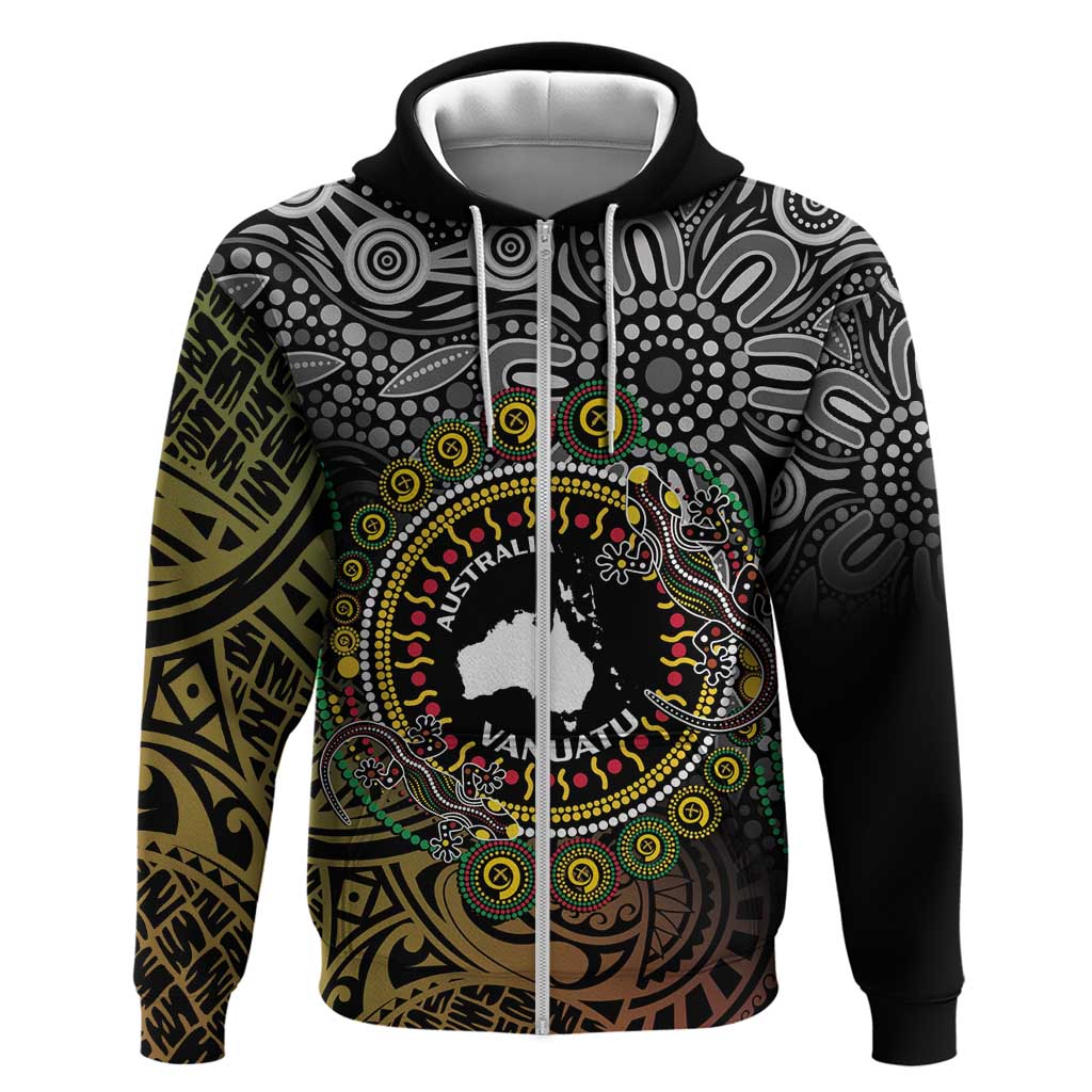Personalised Australia And Vanuatu Zip Hoodie Aboriginal Lizard Polynesia Ni-Van Pig Tusk LT14 Zip Hoodie Black - Polynesian Pride