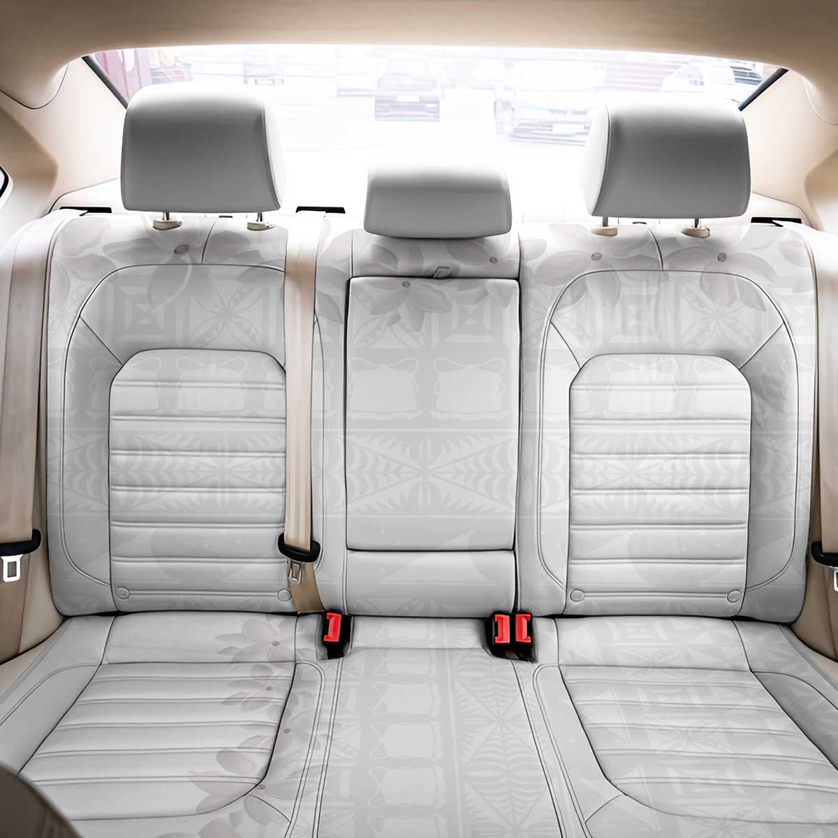 Tokelau White Sunday Back Car Seat Cover Polynesian Pattern Gardenia Thunbergia LT14 - Polynesian Pride