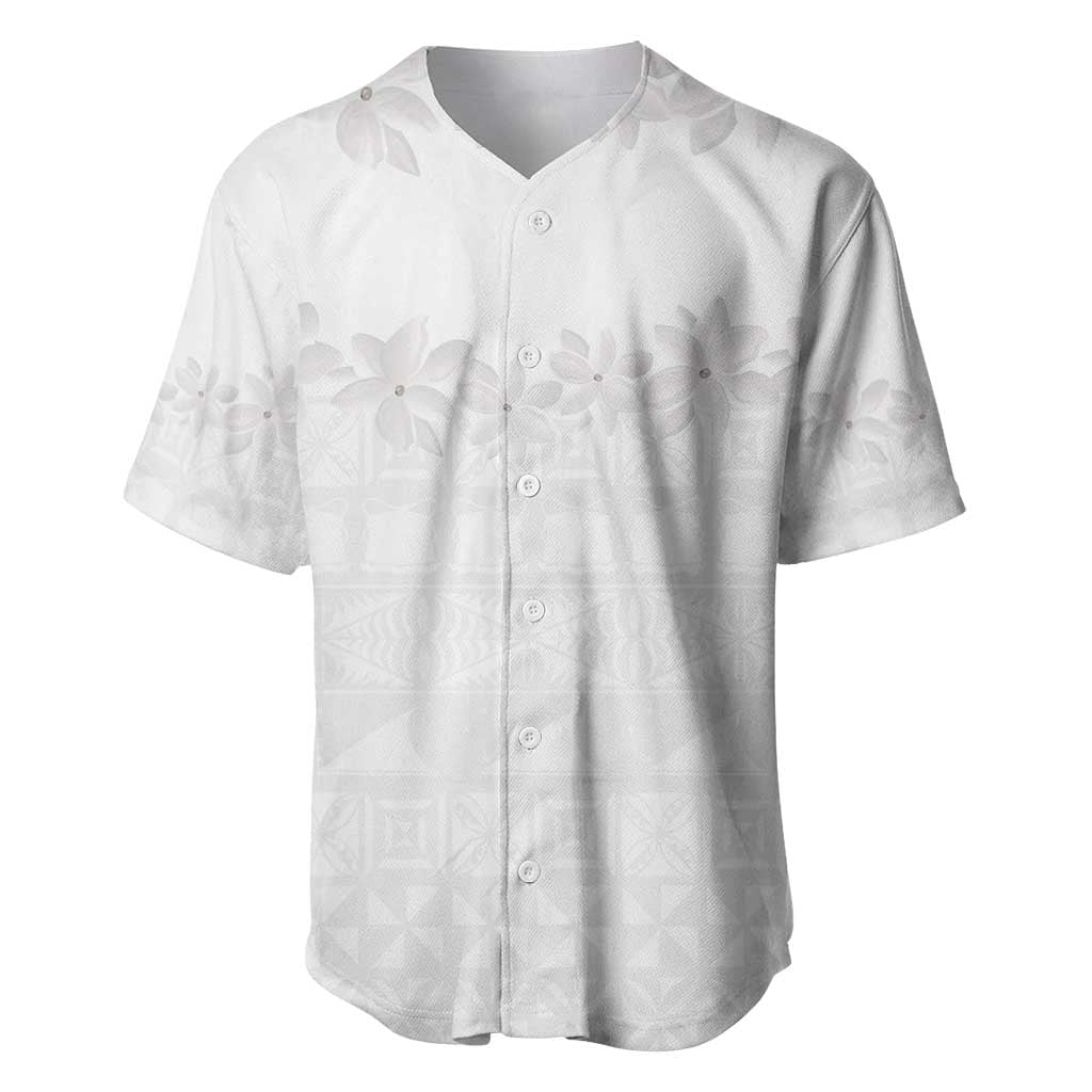 Tokelau White Sunday Baseball Jersey Polynesian Pattern Gardenia Thunbergia