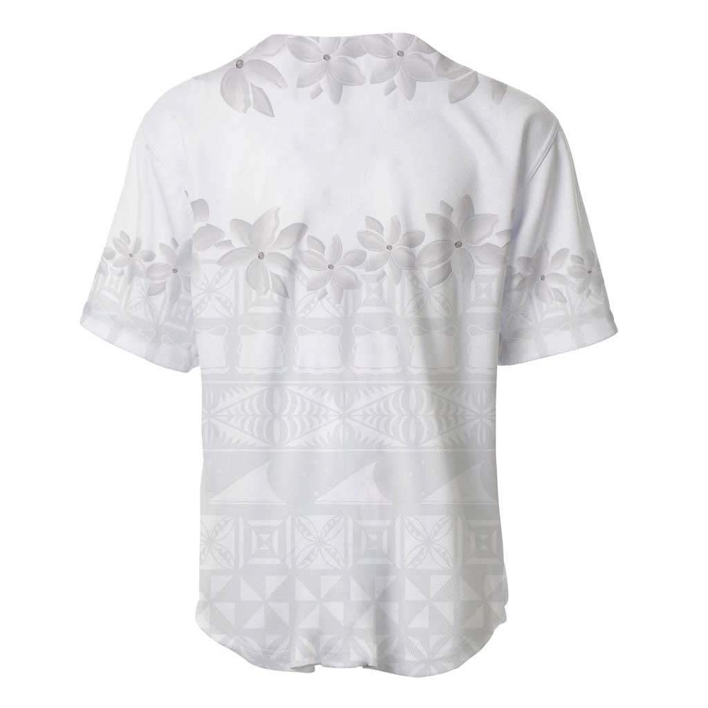 Tokelau White Sunday Baseball Jersey Polynesian Pattern Gardenia Thunbergia LT14 - Polynesian Pride