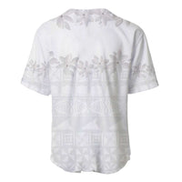Tokelau White Sunday Baseball Jersey Polynesian Pattern Gardenia Thunbergia LT14 - Polynesian Pride