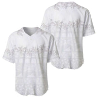 Tokelau White Sunday Baseball Jersey Polynesian Pattern Gardenia Thunbergia LT14 - Polynesian Pride