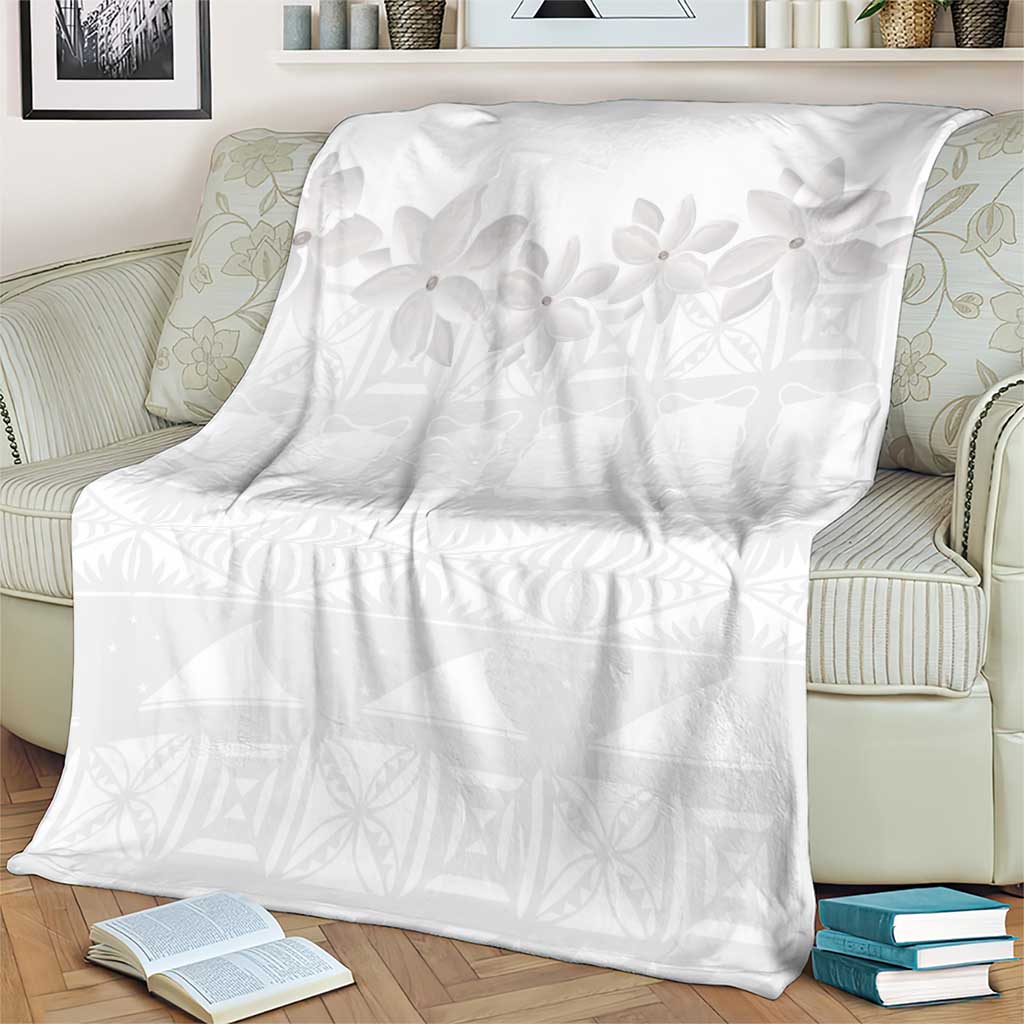 Tokelau White Sunday Blanket Polynesian Pattern Gardenia Thunbergia LT14 - Polynesian Pride