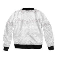 Tokelau White Sunday Bomber Jacket Polynesian Pattern Gardenia Thunbergia LT14 - Polynesian Pride