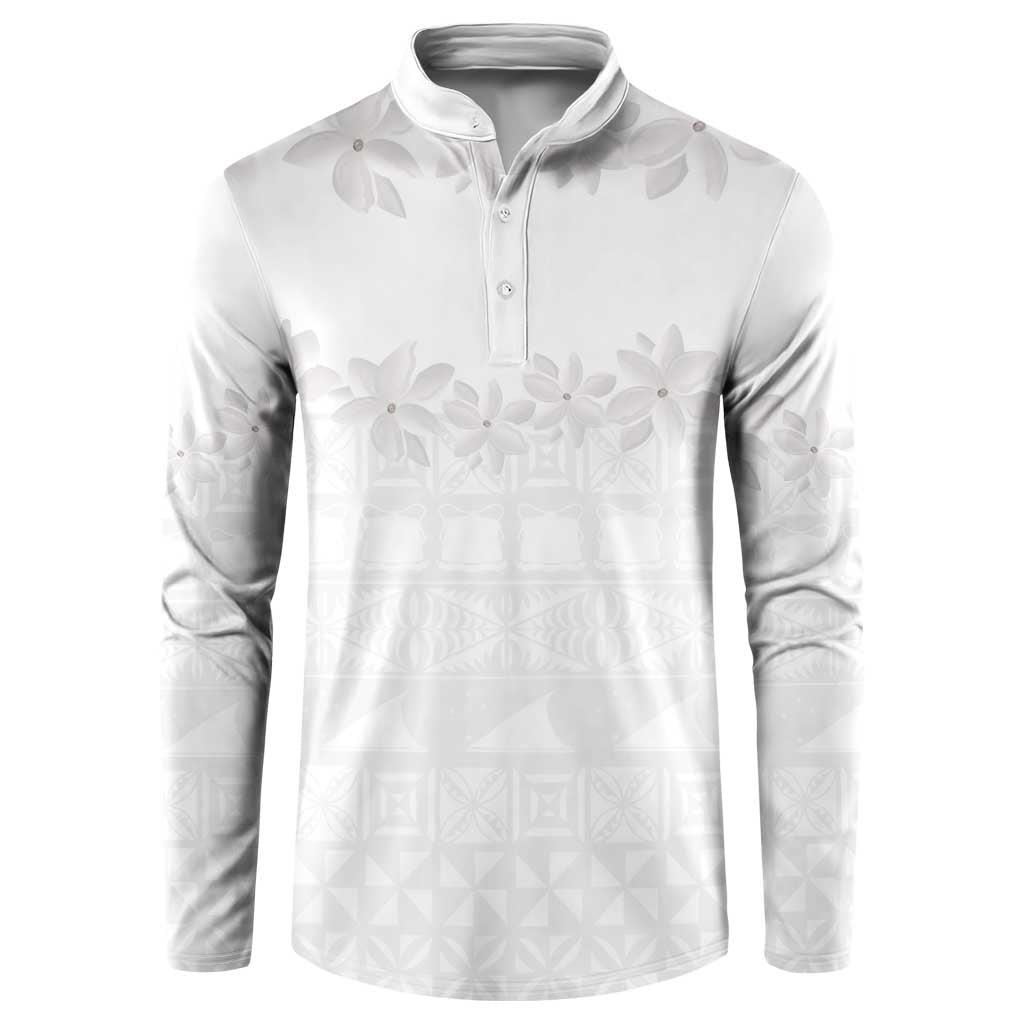 Tokelau White Sunday Button Sweatshirt Polynesian Pattern Gardenia Thunbergia LT14 White - Polynesian Pride