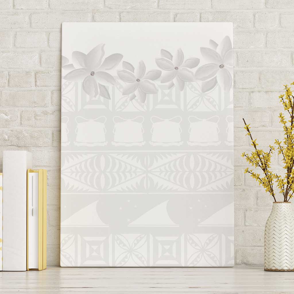 Tokelau White Sunday Canvas Wall Art Polynesian Pattern Gardenia Thunbergia LT14 Without Frame White - Polynesian Pride