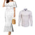 Tokelau White Sunday Couples Matching Mermaid Dress and Long Sleeve Button Shirt Polynesian Pattern Gardenia Thunbergia