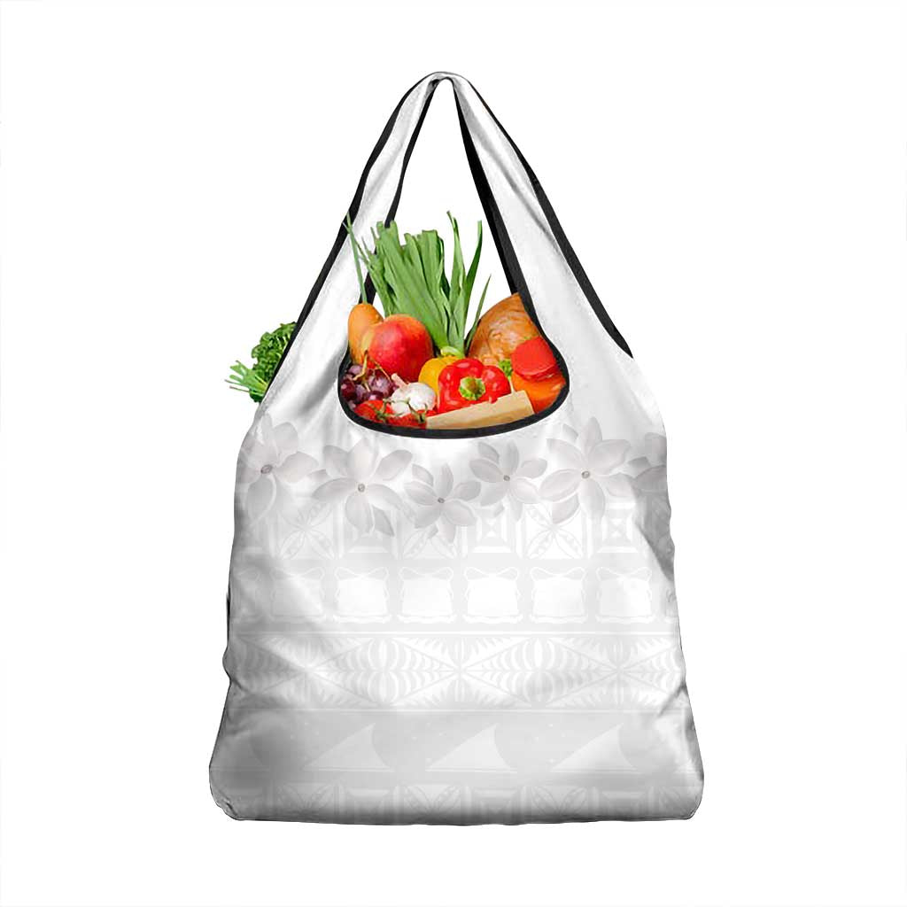 Tokelau White Sunday Grocery Bag Polynesian Pattern Gardenia Thunbergia