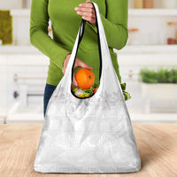 Tokelau White Sunday Grocery Bag Polynesian Pattern Gardenia Thunbergia LT14 - Polynesian Pride