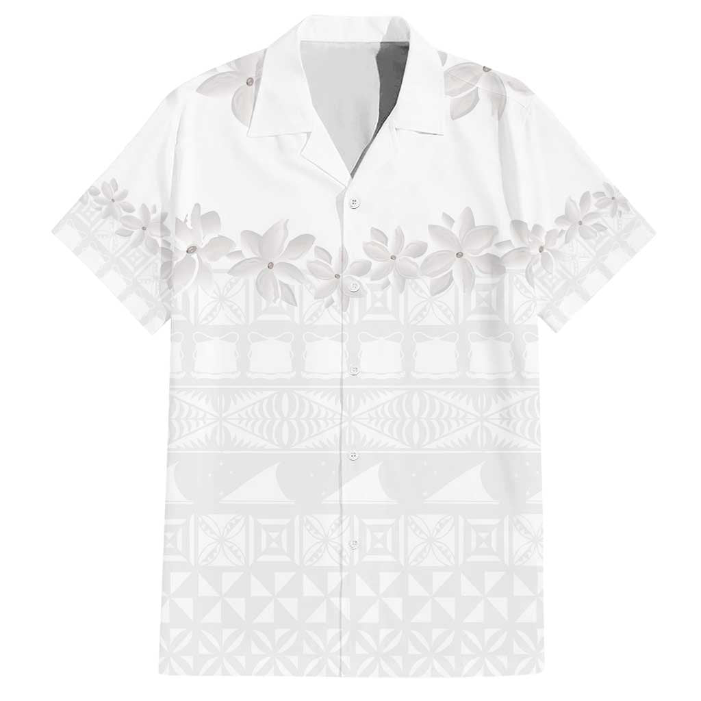 Tokelau White Sunday Hawaiian Shirt Polynesian Pattern Gardenia Thunbergia